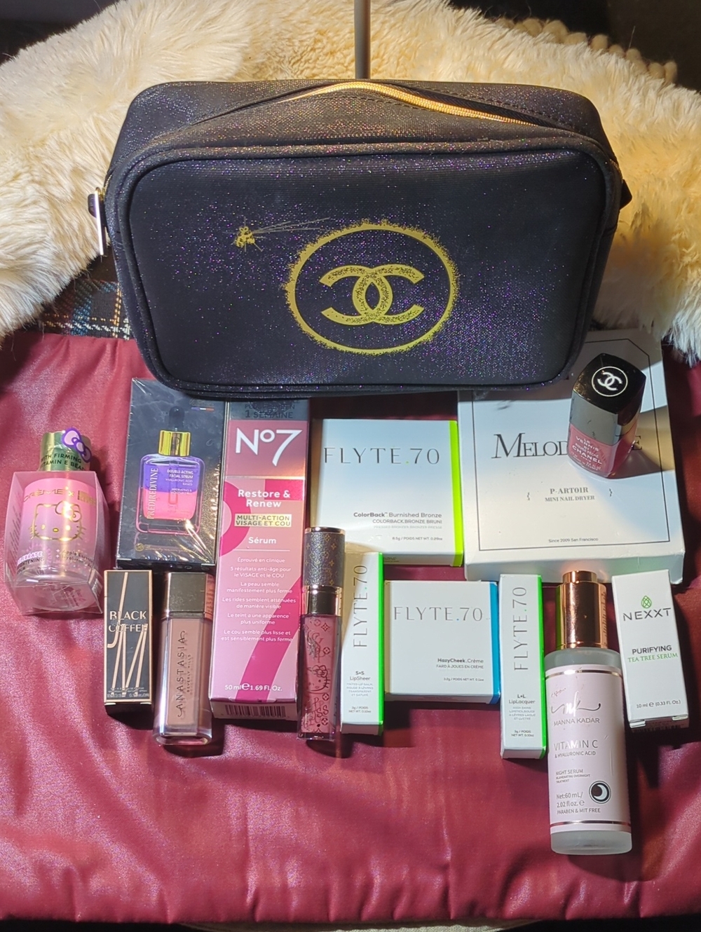 Beauty Bundle CHANEL Black Cosmetic Pouch with Neon Green Logo Accent $99